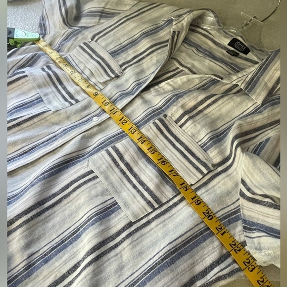 Linen Blue and White Striped JONES NEW YORK Signature button down blouse top XL - Picture 8 of 9